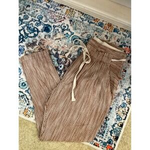 Free People Striped Tapered Pants SZ 4 Brown‎ Cream Excellent Cotton Drawstring